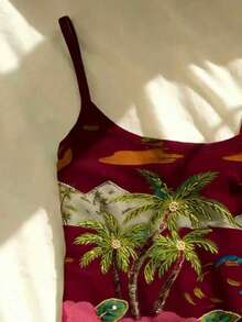 Glimmora 女士度假休闲热带印花修身短款吊带背心 - 白色 - 查看 3