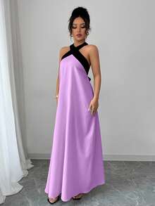 Rafferiza 撞色露背吊带蝴蝶结无袖连衣裙，休闲度假风女装，优雅经典女装，正式场合着装，哪里可以买到晚礼服，女士裹身连衣裙 - 紫色 - 查看 4