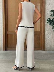 EMERY ROSE 女士休闲圆领背心和裤子两件套 - 杏色 - 查看 2