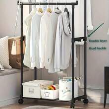 1 Perchero de ropa con varillas ajustables y múltiples niveles con ruedas - Organizador de ropa de metal autoportante con estantes y ganchos laterales, fácil de mover, adecuado para almacenamiento en el hogar, dormitorio, armario, organización de tiendas minoristas, estructura de marco resistente - Multicolor - Ver 4