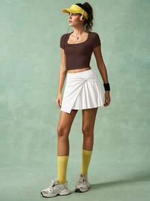 VARSIVA Áo tập thể dục nữ, áo thun thể thao ngắn tay màu trơn, áo corset thể thao ngắn tay mùa hè. - Cà phê nâu - Xem 3