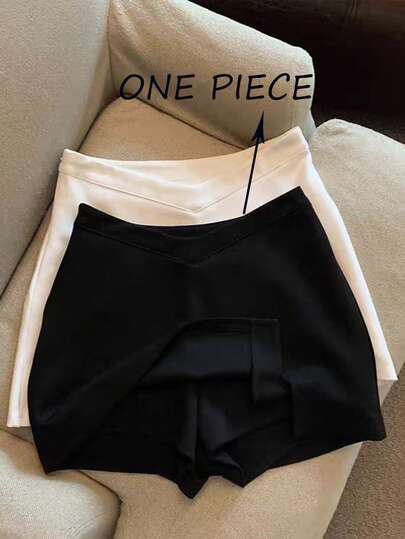 Franclia 女士时尚高腰V领修身开衩A字裙