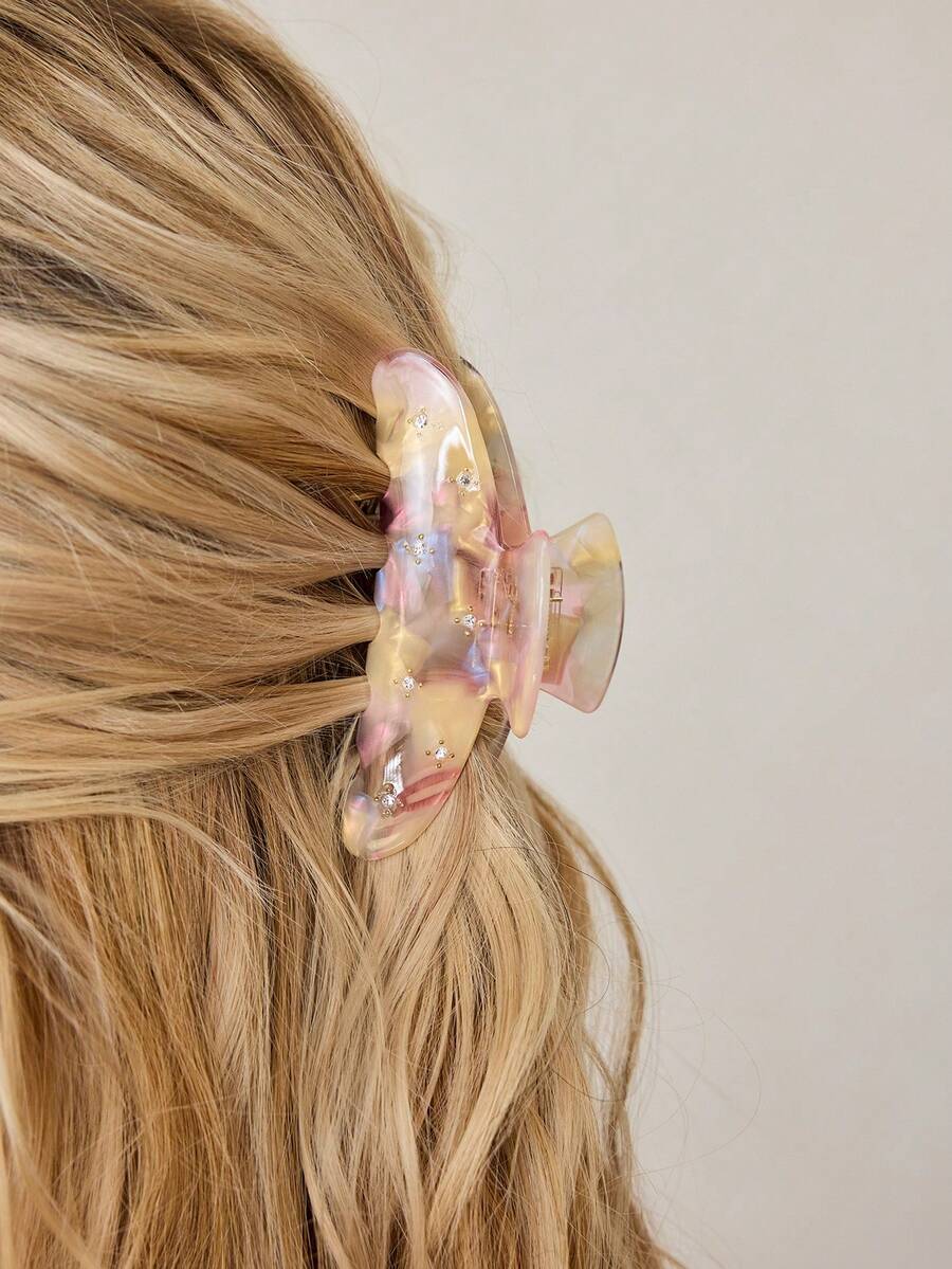 MOTF PREMIUM ACETIC ACID YELLOW MINI CLAW CLIP WITH INLAID GEMS HAIR CLAWS HAIR CLIPS HAIR JAW CLIP HAIR CLAMPS HAIR CLUTCH HAIR CATCHER CLIP - Pink yellow - View 1