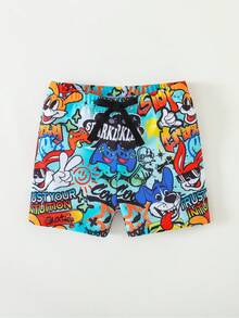 SHEIN 3件套男童蝴蝶结装饰印花休闲沙滩短裤泳裤套装 - 彩色 - 查看 7