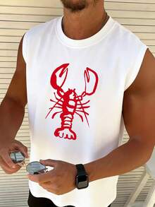 Manfinity Dauomo Men's Casual Lobster Print Round Neck Tank Top - White - View 1