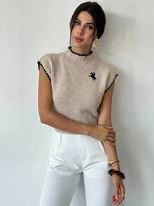 Firerie 优雅高领宽松休闲百搭无袖针织背心，女士款，适合约会，时尚别致 - 白色 - 查看 4
