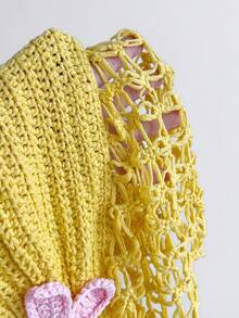 SuriyaCove Women's Floral Pattern Hollow Out Casual Versatile Daily Wear Knit Top - Yellow - View 4