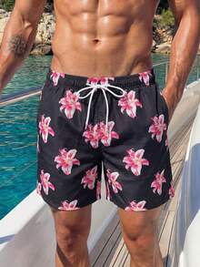 Azuldrift 男士印花抽绳腰带沙滩短裤 - 黑色 - 查看 4