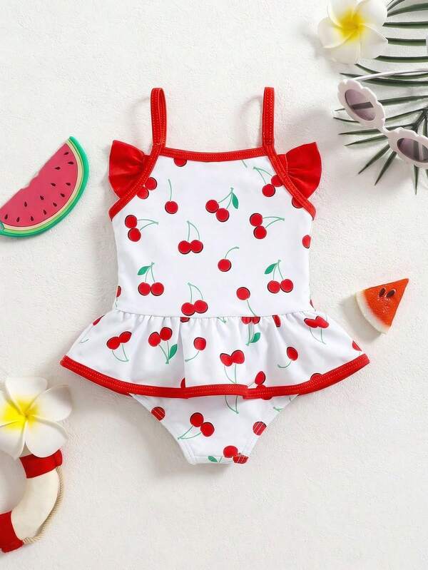Emery Rose Kids Emery Rose Kids Bộ đồ bơi liền thân cho bé gái in hình quả anh đào hoạt hình dễ thương kèm nơ, thích hợp cho mùa xuân và mùa hè.