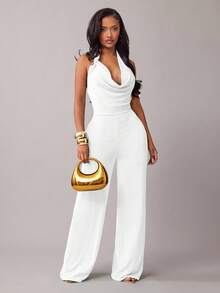 Radiana Women's Sexy & Elegant Halter Neck Jumpsuit, Suitable For Dates, Gatherings, Parties, Nightclubs, Carnivals - White - View 2