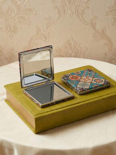 Cirelle 1PC Compact Size Portable Foldable HD Mirror European Pattern Design Makeup Mirror For Students Dormitory Travel Daily Use Vanity Cosmetic Mirror Gift Idea Hot Best Seller