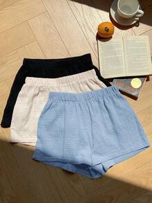 Comfortcana Bộ 3 chiếc quần short cỡ lớn, màu trơn, chất liệu vải lanh, thoải mái, thích hợp cho mùa xuân và mùa hè. - Nhiều màu - Xem 8