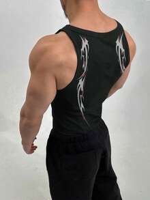 GymBeat Men's Minimalist Printed Sleeveless Sports Tank Top - Black - View 2