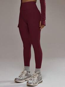 Sport Leggings sin costuras de talle alto, solo parte inferior, ropa deportiva de invierno para pádel, gimnasio y entrenamiento - Burdeos - Ver 2