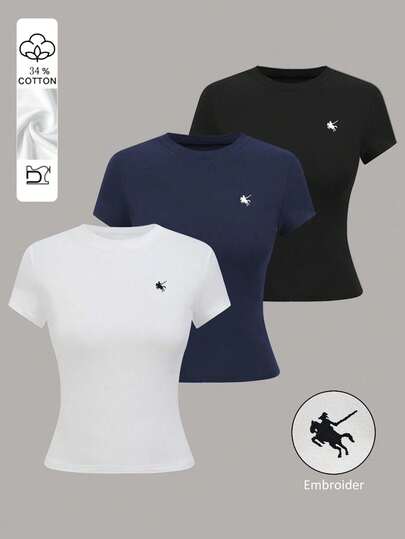 Franclia Conjunto de 3 camisetas de mujer con bordado de caballo