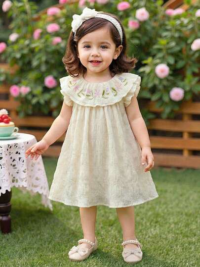 女婴甜美花卉图案吊带背心和牛仔短裤套装，蝴蝶结装饰，适合休闲外出、家庭聚会、夏日漫步、舞蹈主题活动、儿童节派对等场合。