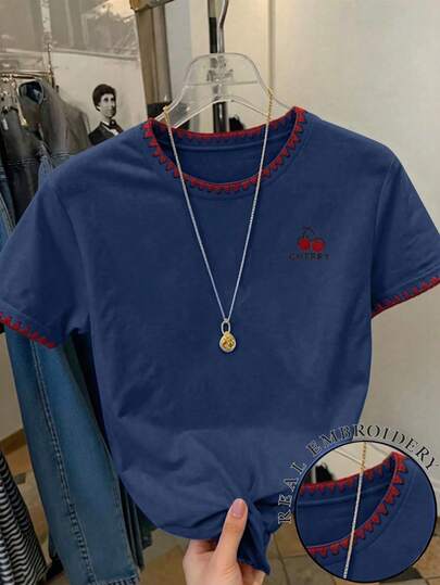 Resyla Women's Summer Cherry Shell Embroidered T-Shirt