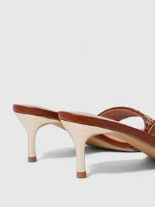 Sleekvia Women's Summer New One-Strap Rivet Square Toe Thin Heel High Heel Open Toe Commuting Chic Sexy Elegant Leather High Heel Sandals - Brown - View 5