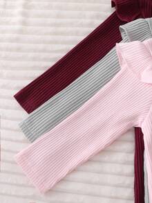 Bộ 1-3 món đồ ngủ liền thân dệt kim thoải mái cho bé gái, màu đỏ gạch, hồng nhạt, xám, xanh lá cây, màu trơn, đồ mặc nhà mùa xuân/thu. - Nhiều màu - Xem 6