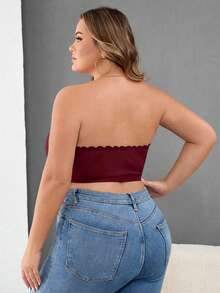 SHEIN CURVE+ 大码女装/秋季服装/女士秋季服装/女士冬季服装/大码女士前扣露脐上衣，性感修身吊带背心，女士秋季服装，冬季，大码 - 酒紅色 - 查看 2