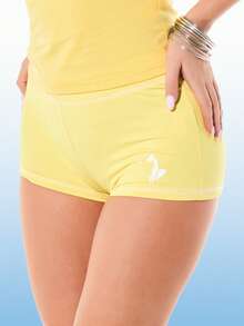 BABYPHAT Jersey Mid Rise Fitted Shorts With Logo Print And White Contrast Trim Summer Casual Bottoms - Yellow - View 7