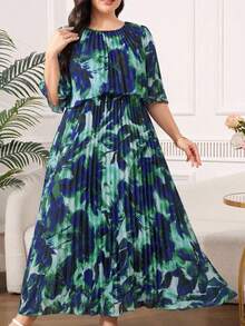 Reflora Damen Große Größen Sommerkleid, elegantes plissiertes Chiffon-Kleid, halbtransparentes langes Kleid, schönes fließendes Kleid - Verschiedenfarbig - Übersicht 4