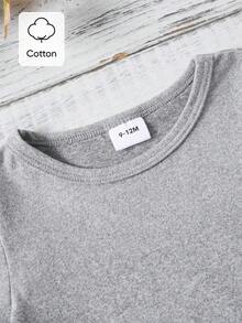 男婴趣味字母印花短袖T恤，夏季 - 灰色 - 查看 7