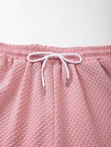 Manfinity Swimmode 男士前扣短袖休闲衬衫短裤套装，夏季 - 粉色 - 查看 6