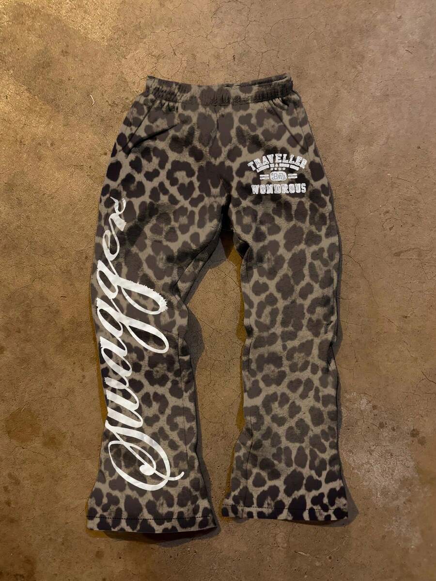 Glimmora Women's Leopard Print Letter Graphic Casual Pants - Multicolor - View 1