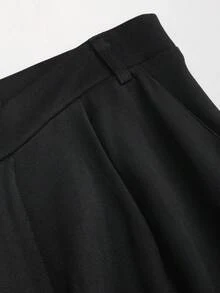 Sweetra Women's New Elegant Fashion Commuter Asymmetrical Pleated Pocket Straight Leg Black Pants - Black - View 7