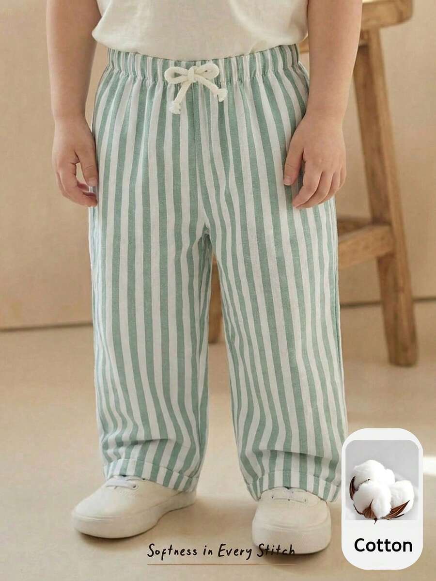 Cozy Pixies Pantalones de rayas con cintura elástica para bebé niño, versátiles y cómodos - Verde - Ver 1