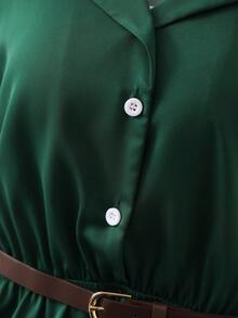 Franclia Women's Dark Green Summer Casual Work Dress,Elegant Short-Sleeved A-Line Long Dress,Glossy Flowing Fabric Cinched Waist Business Office Party Attire - Green - View 4