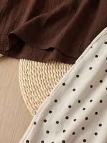 Rusticease Women's Summer Vintage Mother 2pc Set Brown Solid Round Neck Short Sleeve Top And Polka Dot Wide Leg Pants Casual Festival Vacation Outfit Clothes - Multicolor - View 5