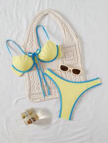 SHEIN 女士撞色滚边度假沙滩泳装套装 - 彩色 - 查看 1