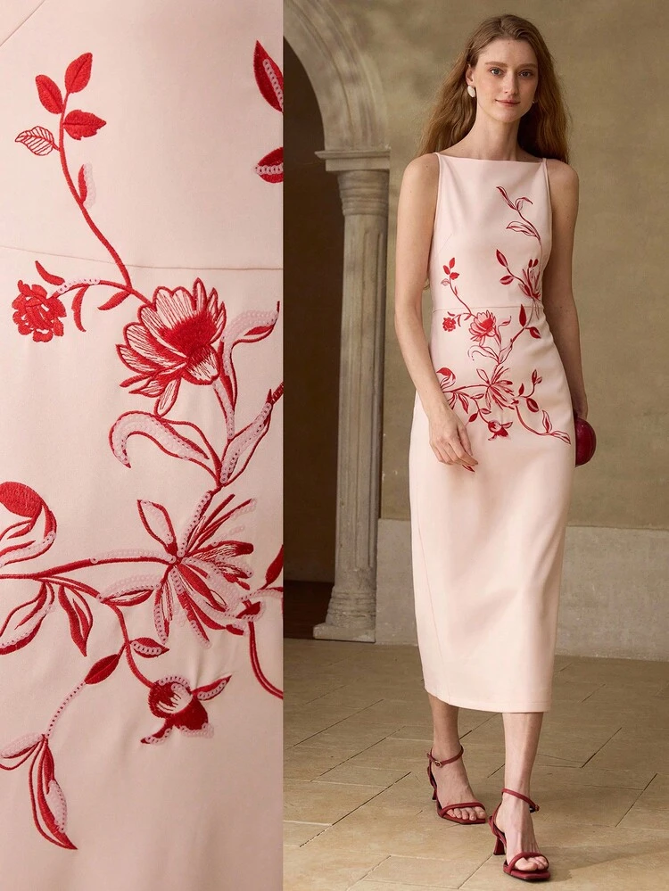 WOMEN'S ELEGANT EMBROIDERED FITTED DRESS, SPRING/SUMMER