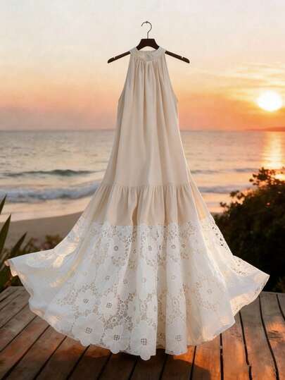 GlowEve Women's Fashion Halter Neck Dress, Elegant Vintage Style With Buttons, Suitable For Weddings, Parties, Spring/Summer Vacation And Casual Outings