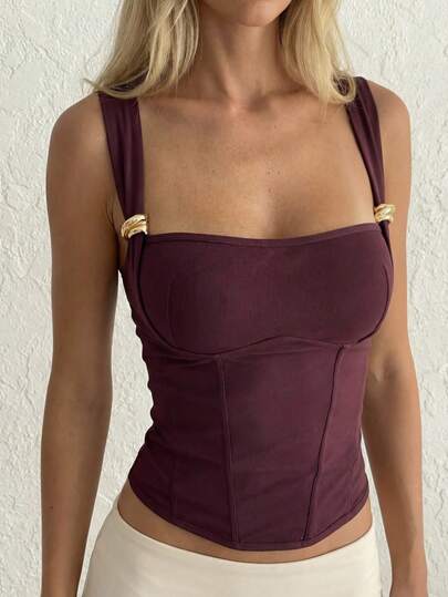 Aloruh 女士深黑色弹力针织舒适贴身文胸上衣，紧身束身衣，适合演唱会、音乐节等场合。也适合乡村音乐会、夜总会、性感派对等。性感优雅的聚拢束身衣上衣。