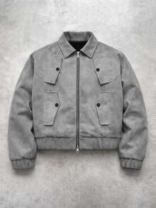 PAVTROS 男士麂皮绒抓绒夹克，舒适百搭面料，街头潮流风格 - 深灰色 - 查看 1