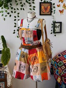 Sunspun Casual Retro Print Flare Sleeve Jumpsuit - Grey - View 6