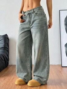 Coolane Women's Summer/Spring Casual Going Out Loose Fit Pockets Denim Wide Leg Blue Pants - Light Wash - View 4