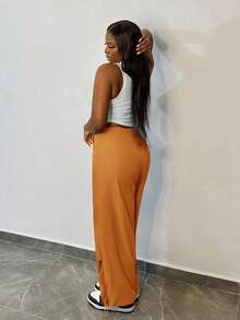 Slaydiva Pantaloni cargo dritti e morbidi in stile punk hippie da donna, con vita con cordoncino, tasche rilassate, pantaloni casual da jogging - Arancione - Visualizzare 4