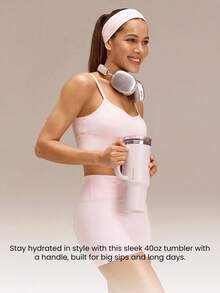 GLOWMODE 40 OZ Big Sips Insulated Stainless Steel Portable Travel Collapsible Straw Car Cup Holder Compatible Hot Cold Drink Tumbler Daily Casual - Pink - View 5