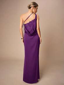 Maija 蕾丝拼接露背优雅紫红色美人鱼连衣裙 - 紫色 - 查看 4