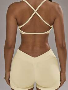 Sports Set: Sports Bra With A Racerback And Leggings With A Ruched Back. Autumn And Winter Activewear Set For Padel, Gym, Training. - Yellow - View 2