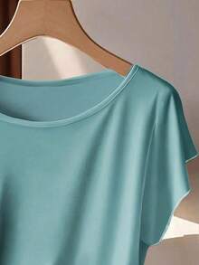 EMERY ROSE Bộ đồ hai mảnh màu xanh ngọc lam trơn, tay áo cánh dơi nhẹ, thắt nút bên hông dành cho nữ cỡ lớn, gồm áo và quần họa tiết cành lá hoa, thích hợp làm trang phục cho mẹ cô dâu, trang phục dự tiệc thanh lịch cho nữ. - Màu xanh ngọc - Xem 5