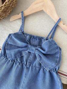 LMoss Kids Baby Girls' Oversized Bow Denim Jumpsuit,Summer Outfits,Casual And Fashionable Vacation Outfits,Street Wear,2000s Style ,Comfortable And Soft Denim,Comfortable And Soft Denim Pant,  Overall - Light Wash - View 8