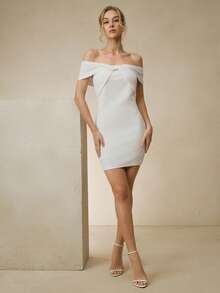 Anewsta Elegant Romantic Fashionable Date Night Fitted Dress For Women, Spring/Summer - White - View 6