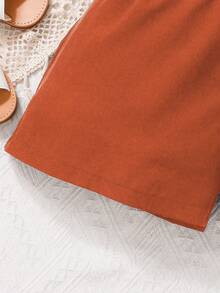 Young Girl Summer Vacation Patchwork Strap Jumpsuit - Brown - View 3