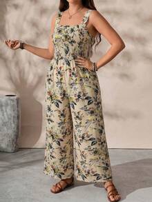 EMERY ROSE Plus Size Women Floral Print Pleated Casual Jumpsuit Pants - Multicolor - View 6