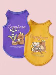 PETSIN 2 Pieces Of Pet Cat And Dog Universal Cute Capybara Print Casual Comfortable Breathable Dog Vest - Multicolor - View 1